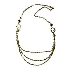 Vintage Gold Tone Multi Strand Chain Necklace Beads Circular Accents 1980s u Sta